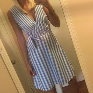 Blue + white striped dress.